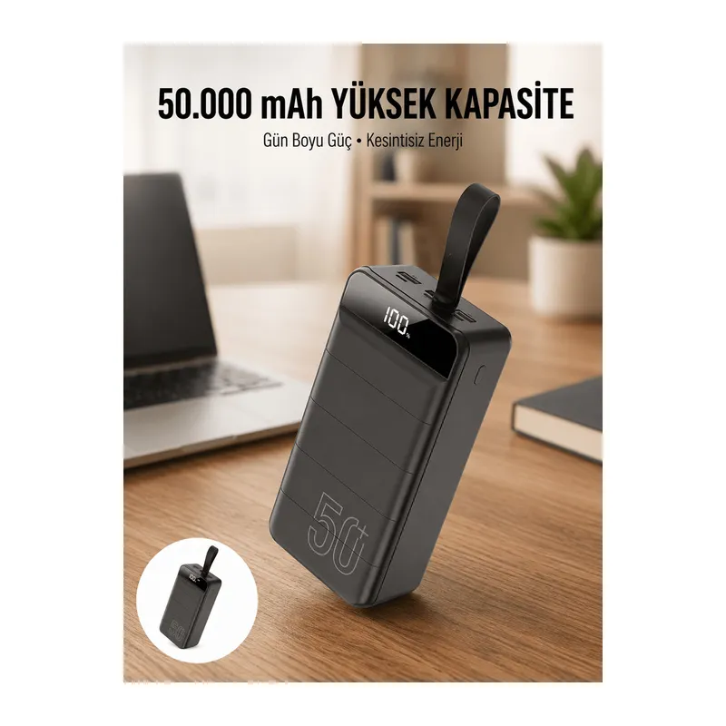 Hızlı Taşınabilir 50.000 Mah Powerbank Led Ekran Android ve İOS Uyumlu Yeni Nesil
