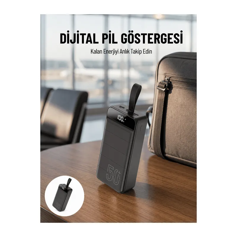 Powerbank 50.000 Mah Dijital Göstergeli Taşınabilir 4 Portlu Hızlı Powerbank Yeni Nesil