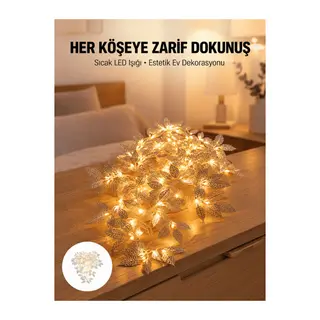 Yaprak Şekilli Gümüş LED Işık Pilli Dekoratif Aydınlatma