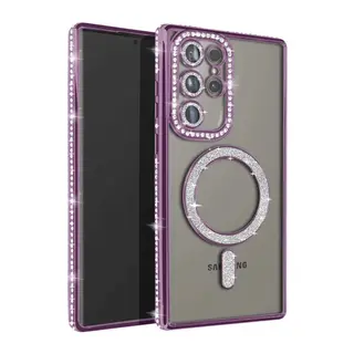 Samsung Galaxy S25 Ultra Kılıf Joke Simli Magneticsafe Kılıf - Derin Mor