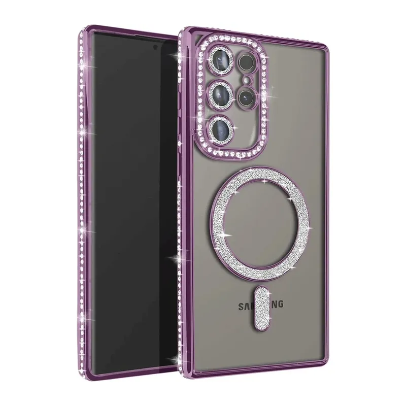 Samsung Galaxy S25 Ultra Kılıf Joke Simli Magneticsafe Kılıf - Derin Mor