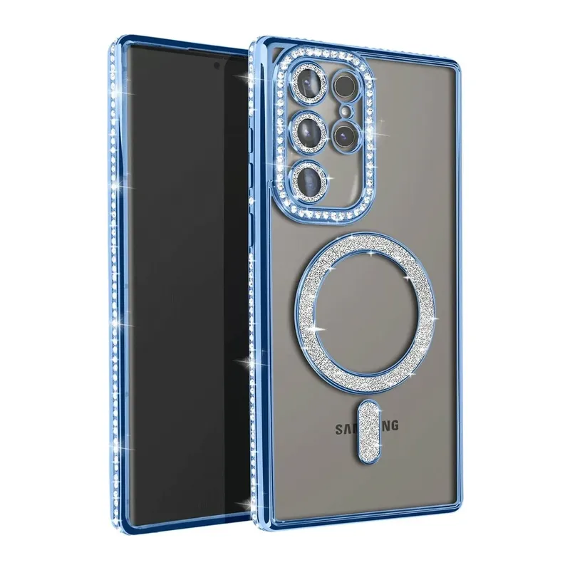 Samsung Galaxy S25 Ultra Kılıf Joke Simli Magneticsafe Kılıf - Mavi