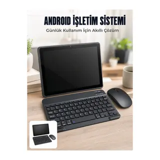 Android Tablet Bluetooth Klavye Mouse Seti SIM Kart Girişi Kablosuz Bağlantı ve Günlük Kullanıma Uygun