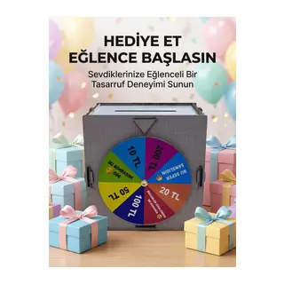 Renkli Şans Çarklı Para Biriktirme Oyunu Eğlenceli Tasarruf Kutusu Ahşap Challenge Kumbarası