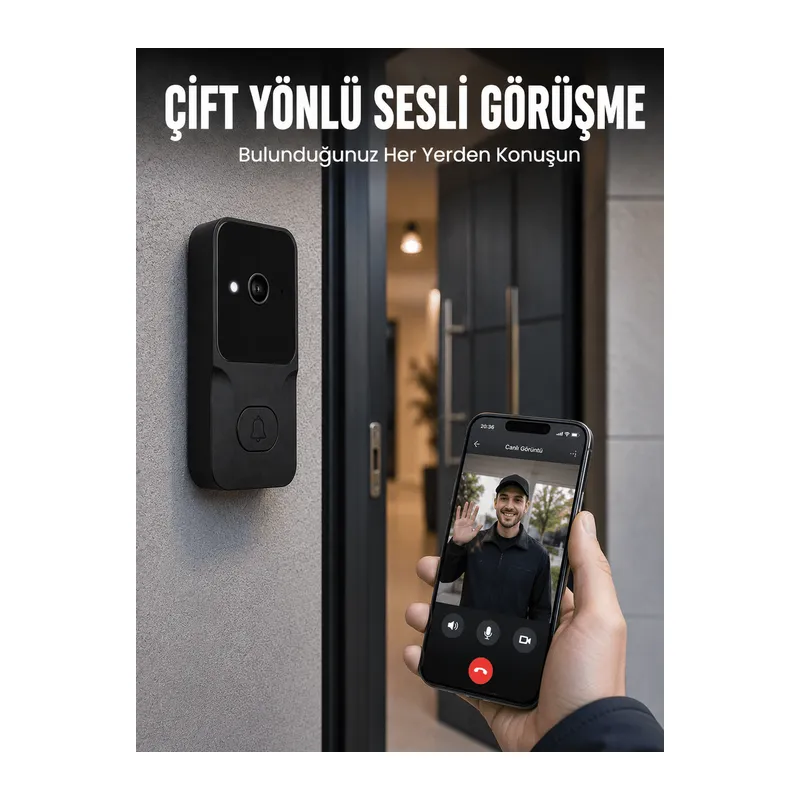 Kablosuz Akıllı Kapı Zili Gece Görüşlü Wi-Fi Güvenlik Kameralı Kapı Zili