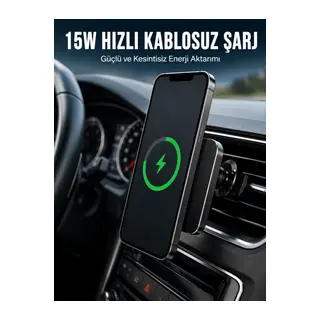 Manyetik Kablosuz Araç Şarj Cihazı 15W MagSafe Araç İçi Telefon Tutucu