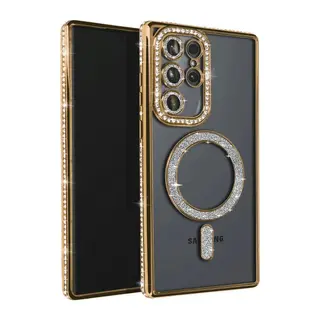 Samsung Galaxy S25 Ultra Kılıf Joke Simli Magneticsafe Kılıf - Gold