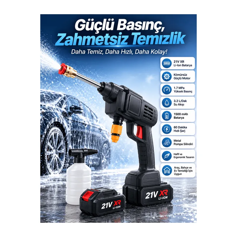 Bahçe Sulama Tabancası Makinesi Yüksek Basınçlı Akülü Yıkama Makinesi
