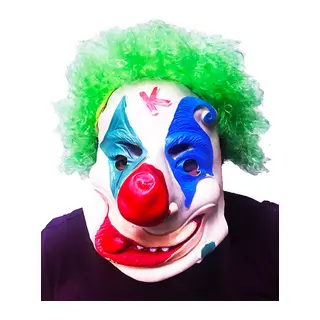 Yeşil Renk Afro Bonus Peruklu Palyaço Lateks Et Maske