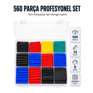 560 Parça Kablo İzolasyon Makaron Seti 12 Ölçü 5 Renk Heat Shrink Tube Organizer Kutulu