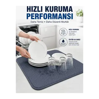 Bulaşık Kurutma Matı Geniş Yüzeyli Mikrofiber Tezgâh Koruyucu Kurutma Matı