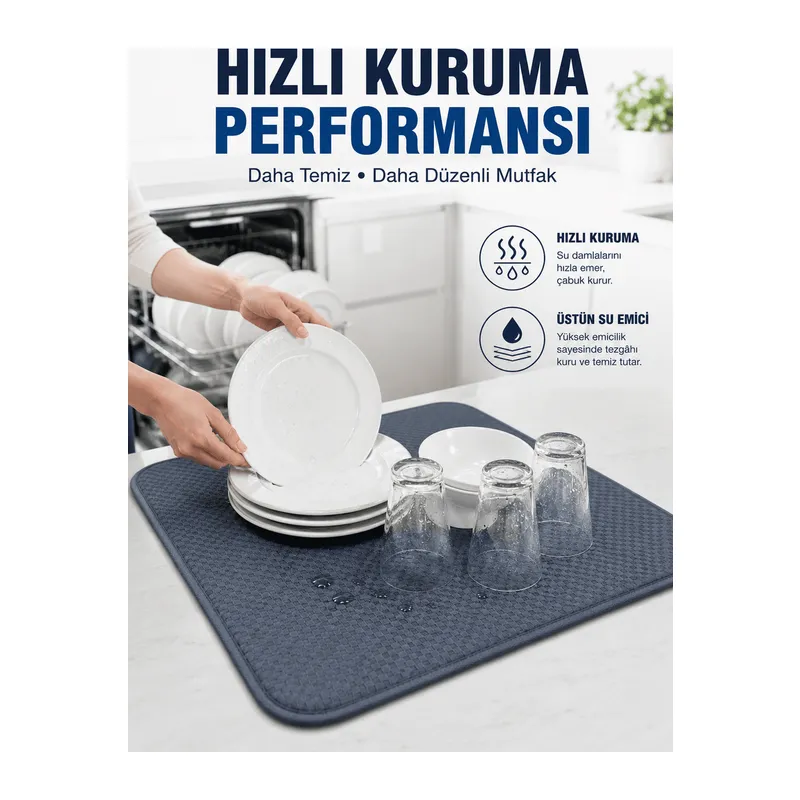 Bulaşık Kurutma Matı Geniş Yüzeyli Mikrofiber Tezgâh Koruyucu Kurutma Matı
