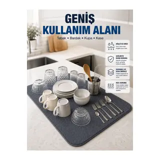 Mikrofiber Bulaşık Kurutma Matı Yüksek Su Emici Mutfak Kurutma Örtüsü