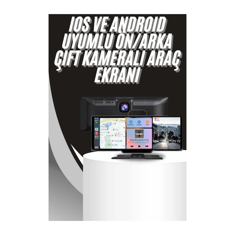 4K 10.2 İnç Çift Kameralı Araç Multimedya Ekranı CarPlay Kablosuz Tüm Cihazlara Uyumlu