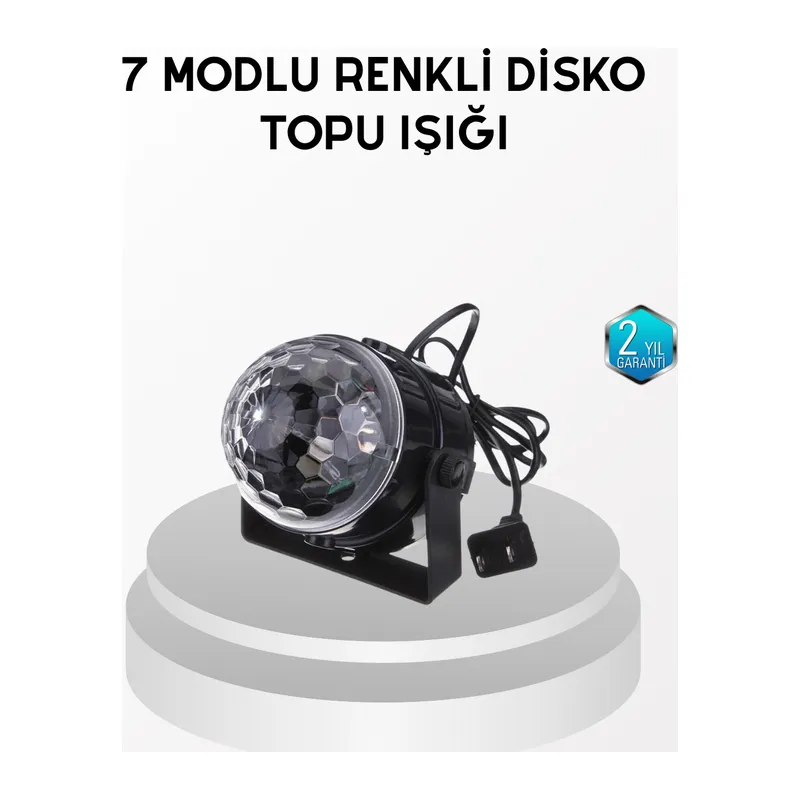 7 Renk Modlu Müzik Sensörlü Disko Topu – LED Işıklı Parti Aydınlatması