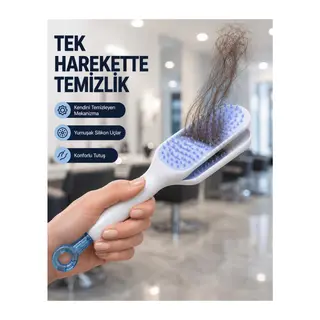 Kendi Kendini Temizleyen Saç Tarağı – Anti-Statik, Silikon Uçlu, ABS Malzeme, 22x4 cm