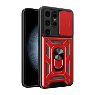 Samsung Galaxy S24 Ultra Kılıf Pars Lens Yüzüklü Silikon - Kırmızı