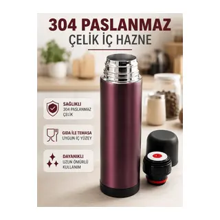 Paslanmaz Çelik Seyahat Termosu Tek Tuşlu Vakumlu Kahve ve Çay Termosu