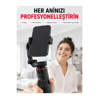 360° AI Akıllı Takipli Selfie Stick Gimbal Stabilizatör Bluetooth Kumandalı Uzayabilir Telefon Tripodu