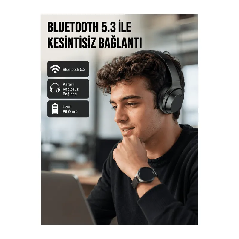 Siyah Kablosuz Bluetooth Kulaklık 300 mAh Hızlı Şarj Katlanabilir Pedli Yeni Nesil