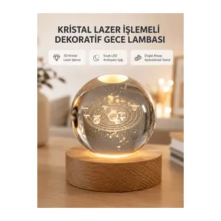 USB Bağlantılı Işıklı Kristal Küre Modern Ahşap Tabanlı Dekor