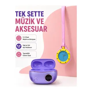 Kablosuz Kulaklık ve Pembe Çanta Charm Saat İkili Kampanya Seti Şarj Kutulu Taşınabilir Tasarım