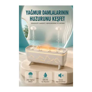 Dekoratif Hava Nemlendirici ve Aromaterapi Difüzörü 280 ML Yağmur Efektli Renkli LED Işıklı
