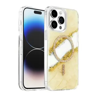 Onegif Apple iPhone 14 Pro Max Lotus Simli Magsafe Kapak - Gümüş