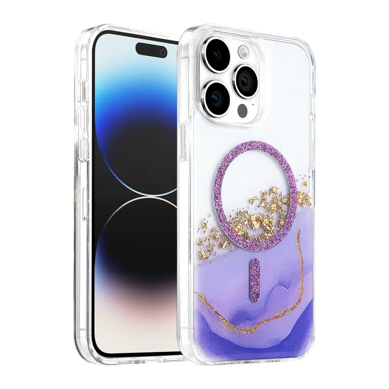 Onegif Apple iPhone 14 Pro Max Lotus Simli Magsafe Kapak - Mor