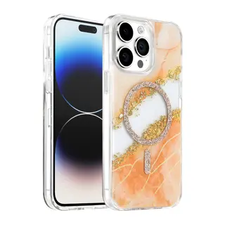 Onegif Apple iPhone 14 Pro Max Lotus Simli Magsafe Kapak - Turuncu