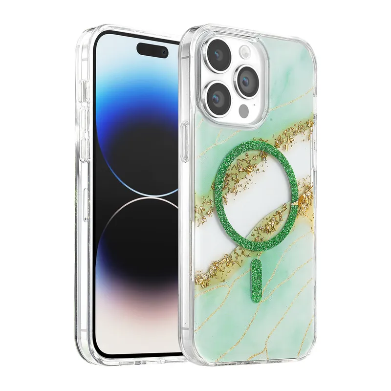 Onegif Apple iPhone 14 Pro Max Lotus Simli Magsafe Kapak - Yeşil