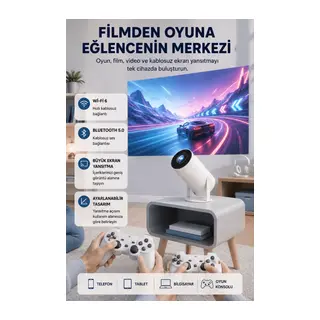 Taşınabilir Projeksiyon Cihazı 4K Destekli Wi-Fi Kablosuz Ekran Yansıtma