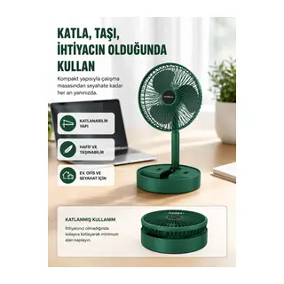 Şarjlı Mini Fan Katlanabilir 3 Hız Ayarlı Taşınabilir Tasarımlı