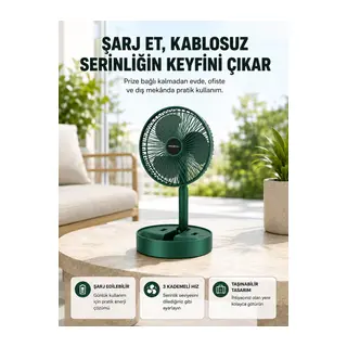 Katlanabilir Şarjlı Mini Fan 3 Kademeli Hız Ayarlı Taşınabilir