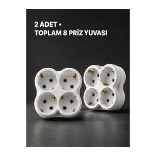 Duvar Tipi 4 Çıkışlı Priz Çoğaltıcı Kablosuz Kompakt Tasarım 2 Adet