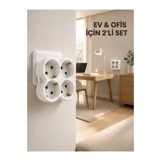 2’li Set Kablosuz 4’lü Priz Çoklayıcı Direkt Duvar Prizine Takılan Adaptör
