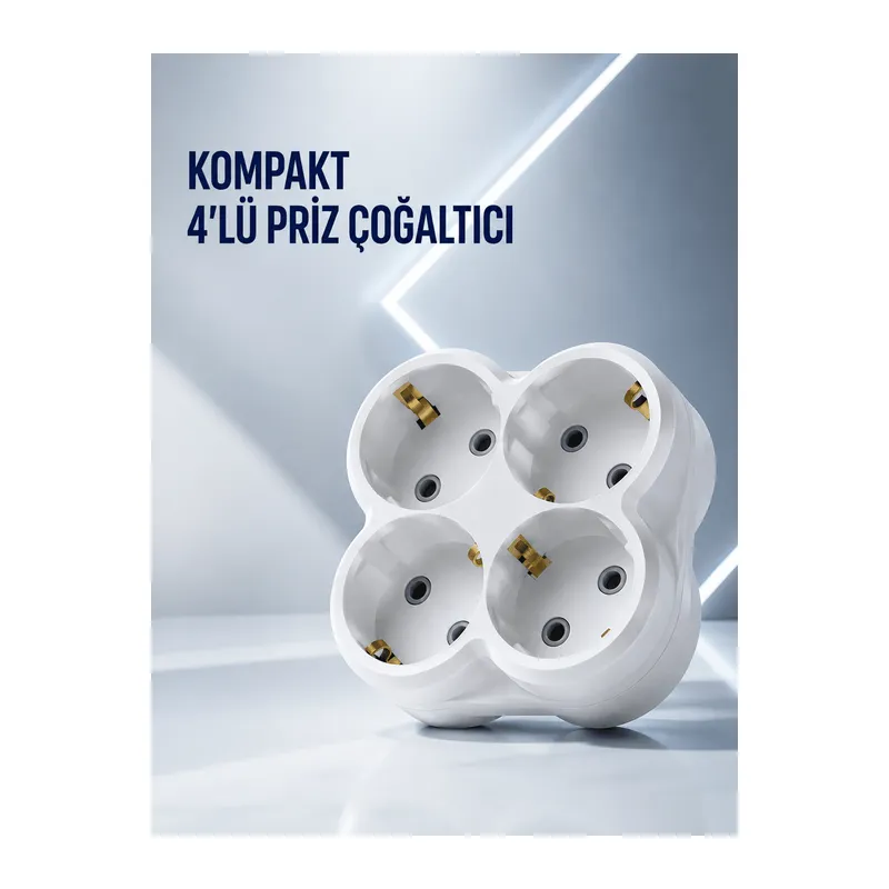 Duvar Tipi Priz Çoğaltıcı 4 Çıkışlı Kablosuz Kompakt Priz Adaptörü