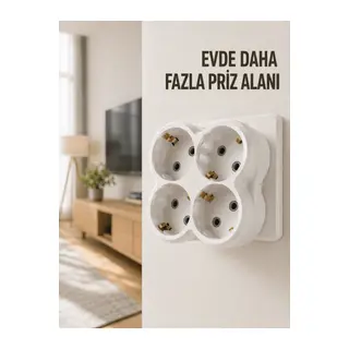 4’lü Priz Çoğaltıcı Kablosuz Duvar Tipi Direkt Prize Takılan Priz Çoklayıcı