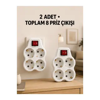 4’lü Priz Çoğaltıcı 2 Adet Set Kablosuz Duvar Tipi Anahtarlı Priz Çoklayıcı