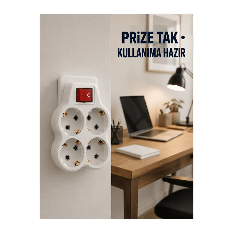 Duvar Priz Çoğaltıcı 4 Çıkışlı Açma Kapama Düğmeli Kablosuz Priz Adaptörü