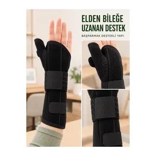 Statik El Bilekliği Metal Destekli Başparmak Ateli Uzun Bilek Destekleyici
