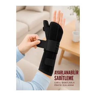 Metal Destekli El Bilekliği Başparmak Destekli Uzun Bilek Ateli Standart Beden