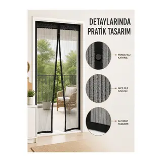 Mıknatıslı Kapı Sinekliği Otomatik Kapanan Siyah File Balkon ve Teras Sinekliği