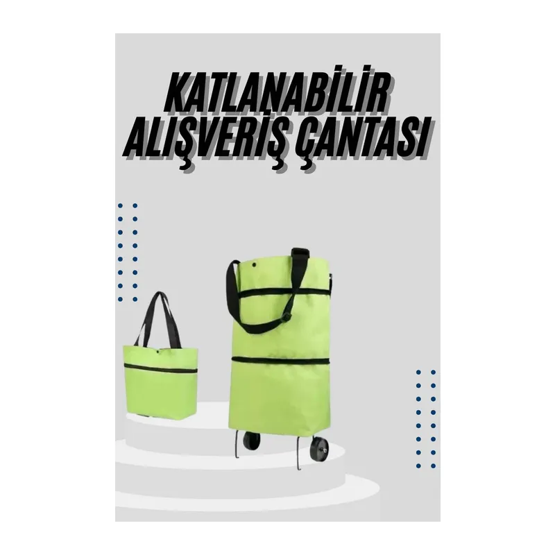 Katlanabilir Tekerlekli Çantalı Çarşı Pazar Arabası Alışveriş Çantası Piknik Çantası