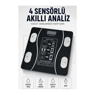Bluetooth Akıllı Tartı 180 Kg Kapasiteli Vücut Yağ Kas Su BMI Analizli Cam Baskül