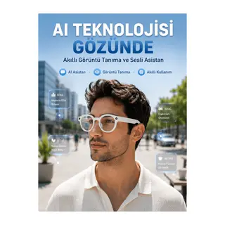 Beyaz 3 Lensli Akıllı Kamera Gözlüğü Yapay Zeka Sesli Asistan Görüntü Tanıma Bluetooth Görüşme ve Müzik Özellikli