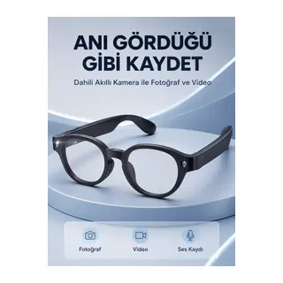 Siyah Bluetooth Akıllı Gözlük Dahili Kameralı Fotoğraf Video Kayıt AI Çeviri Dokunmatik Kontrol Özellikli