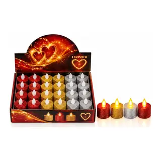 24 Adet Pilli Yuvarlak - Simli Renkli Led Mum Çap: 3.6 Yükseklik: 4.3CM İ10-025