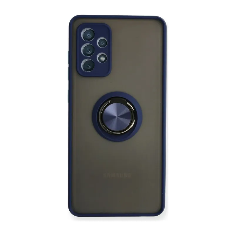 Samsung Galaxy A72 Kılıf Montreal Yüzüklü Silikon Kapak - Lacivert