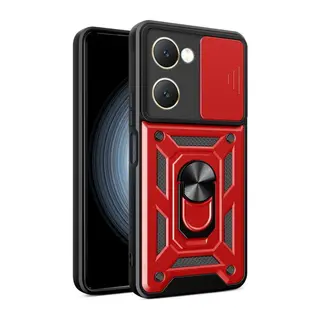 Vivo Y18 Kılıf Pars Lens Yüzüklü Silikon - Kırmızı